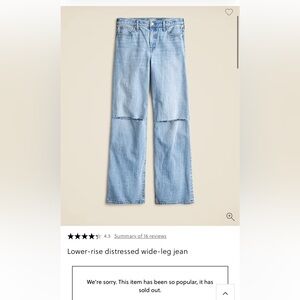 J.Crew Women’s Lower-Rise Distressed Wide-Leg Jeans – Women’s Size 25 (NWT)